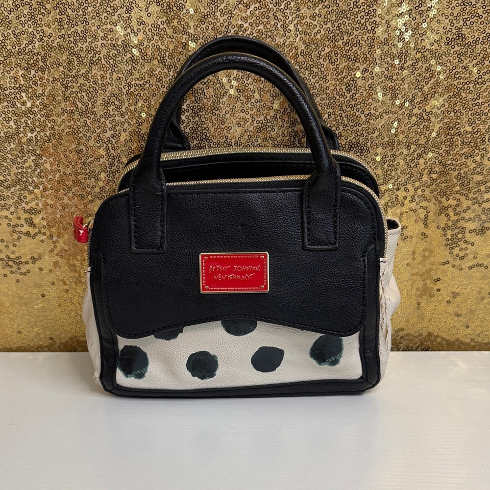 Betsey Johnson Black and Cream Polka Dot Satchel